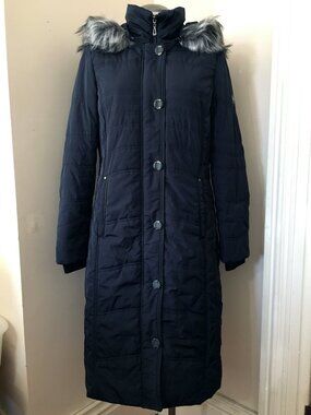 [Novelti] Navy Blue Padded Parka w/ Detachable Faux Fur Hood | M | Good